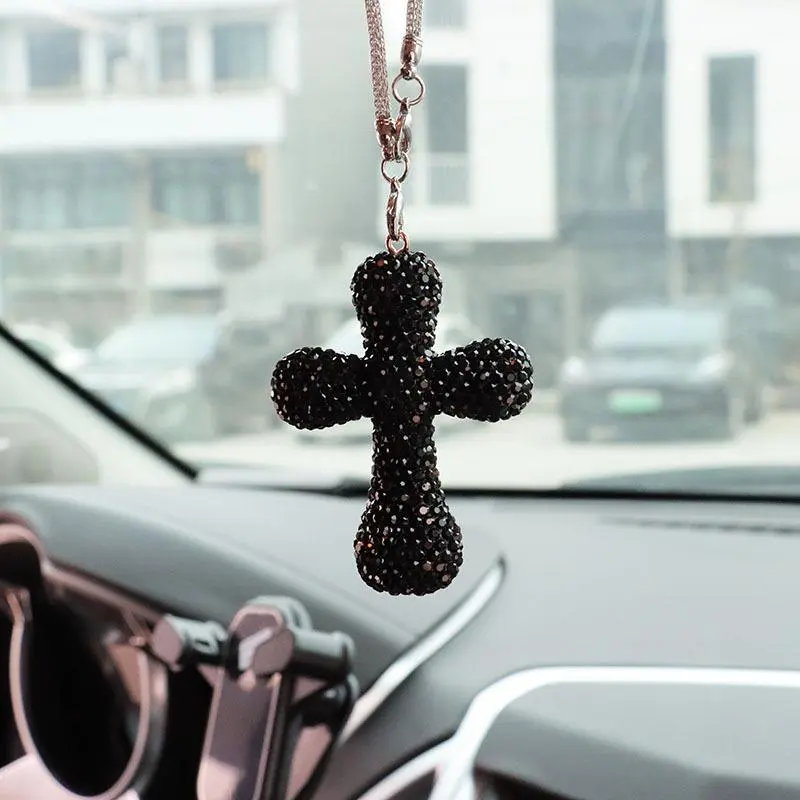 Rhinestone Decorated Car Interior Hanging Ornament, Car Rearview Mirror Pendant, Universal Car Interior Decoration Accessories 0
