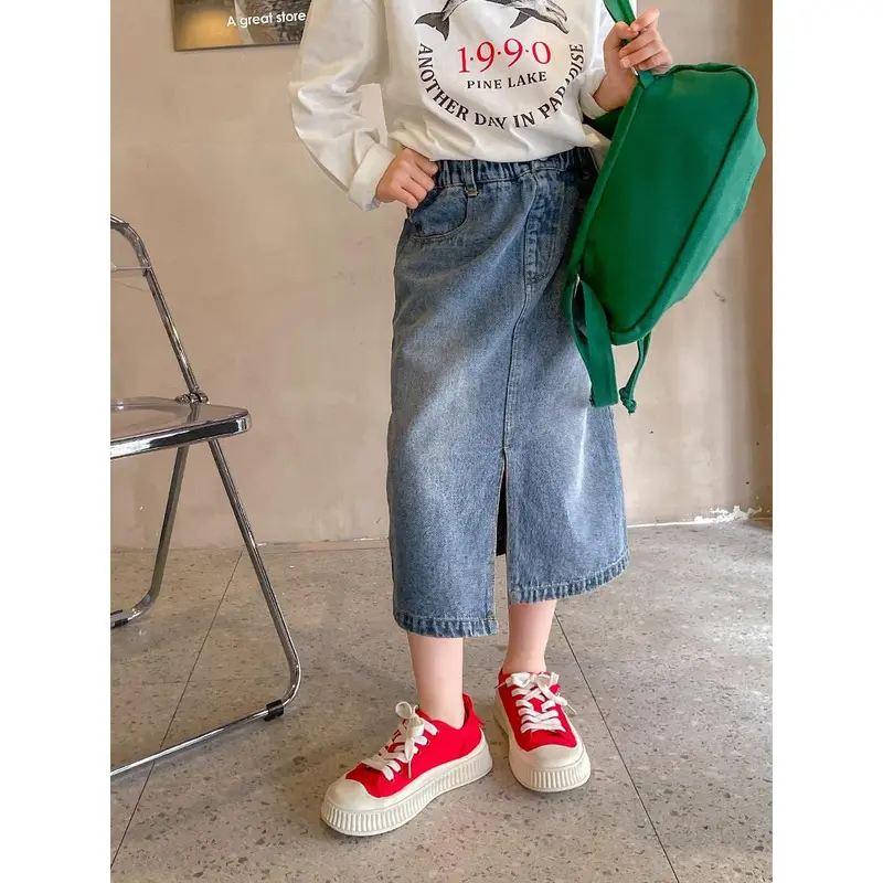Váy Denim, Cho Bé Gái, Bộ Sưu Tập Mùa Xuân Và Mùa Thu, Cỡ Trung Bình Và Lớn, Váy Mùa Hè Cho Trẻ Em, Váy Lớn Cho Trẻ Em, Chiều Dài Mùa Hè, Phiên Bản Học Sinh, Hàng Mới Về 8