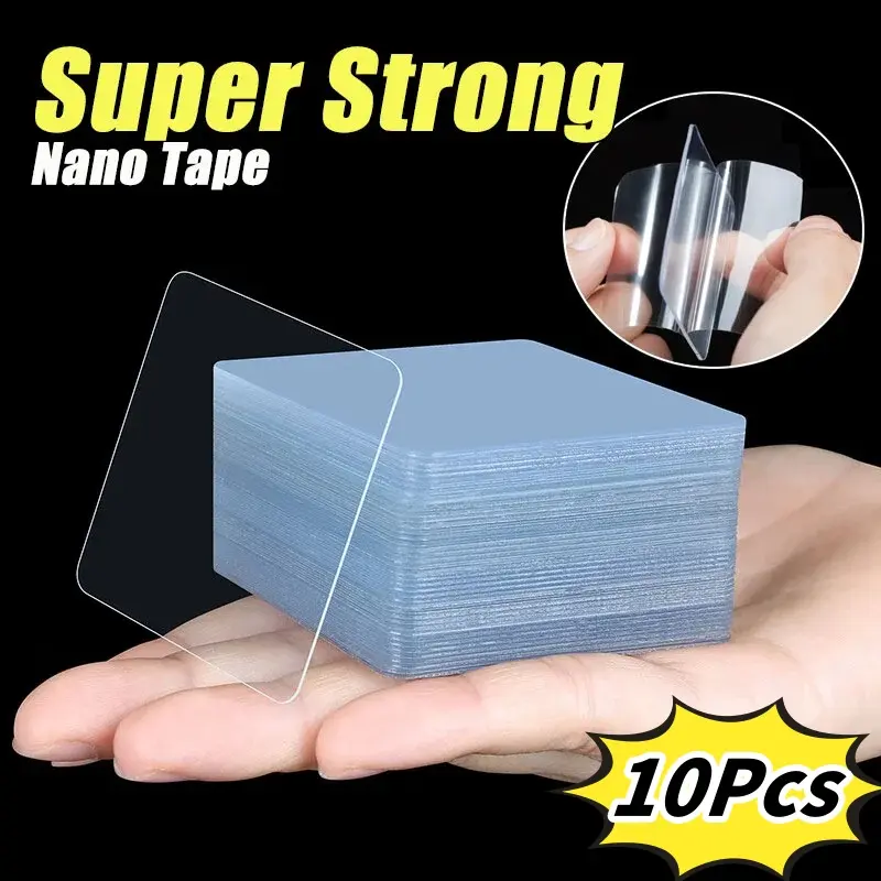 10Pcs Super Strong Double Sided Adhesive Tape Reusable Traceless Wall Stickers for Bathroom Kitchen Transparent Waterproof Tapes
