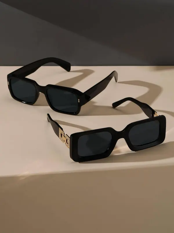 Unisex Street Trend Square Frame Sunglasses (2 Pairs), Trendy Sunglasses for Everyday Use, Fashion Accessories for Outdoor Activities 0