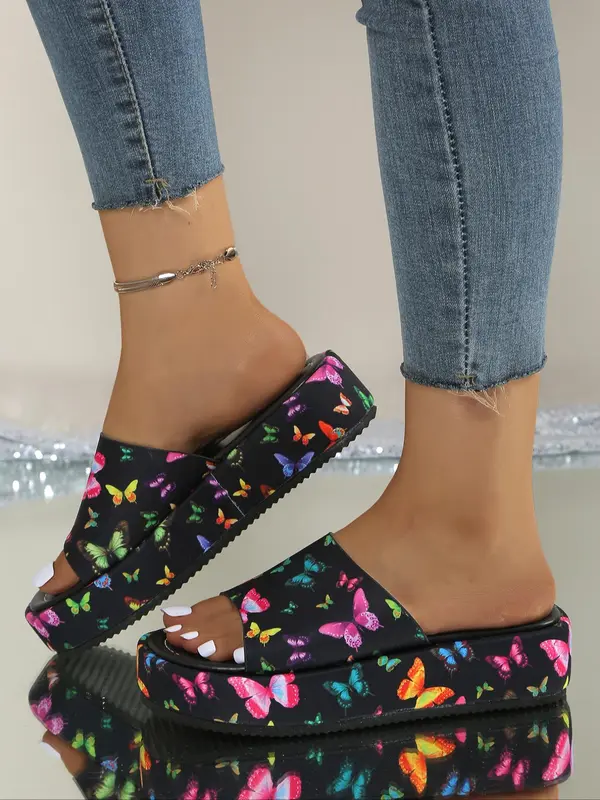 Women's Fashionable Butterfly Pattern Slippers, Casual Comfortable Flat Sandals for Beach, Outdoor, Daily Wear 8