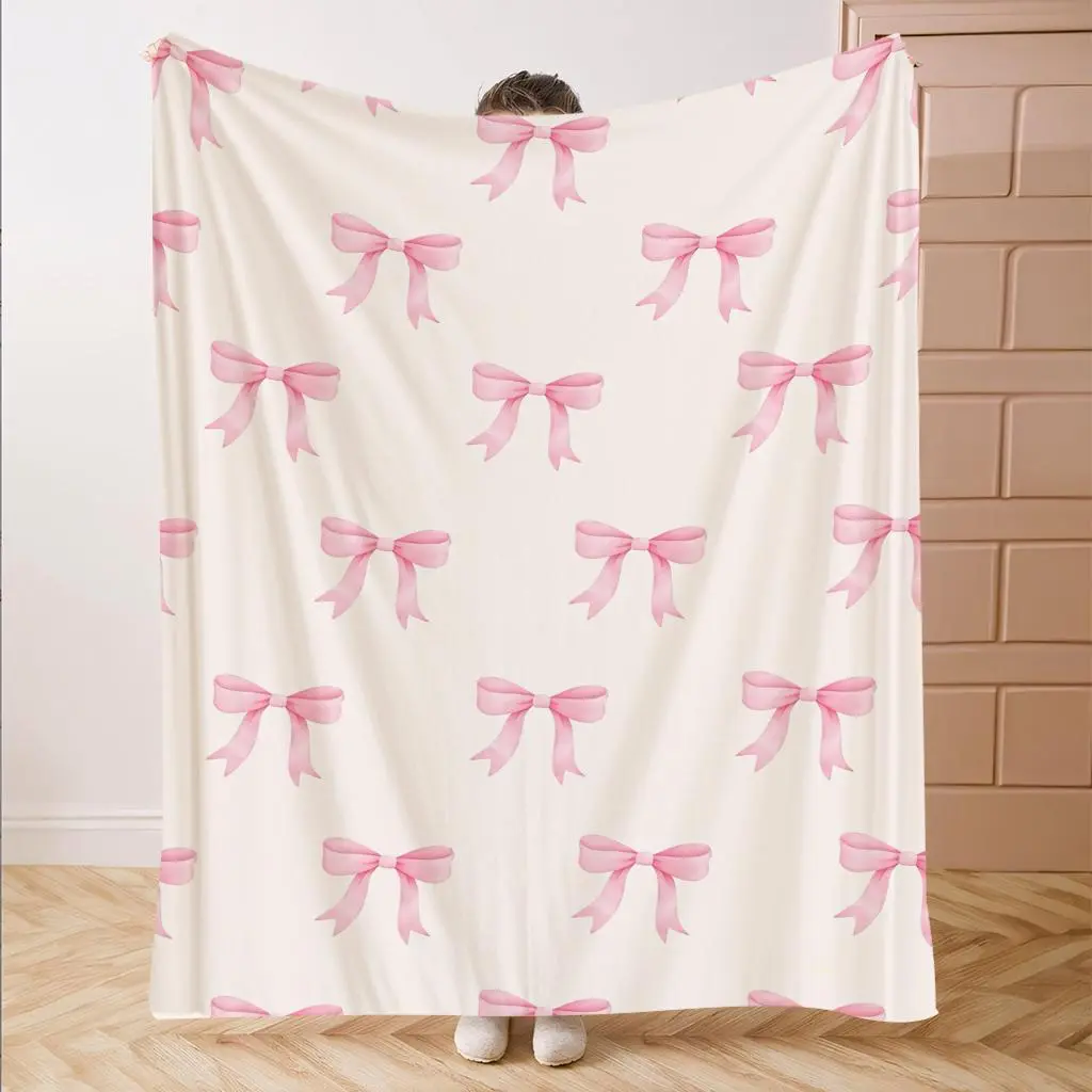 Bow Pattern Blanket, Soft Comfortable Throw Blanket, Cool Bedroom Bedding Blankets, Air-conditioned Room Blanket, Warm Nap Blanket for Home Office Travel