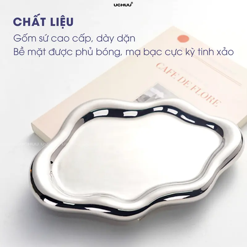 Khay Sứ Mạ Bạc Cao Cấp UCHUU, Đĩa Viền Dày Đựng Trang Sức, Đồ Ăn, Background Chụp Ảnh, Decor Phòng 1