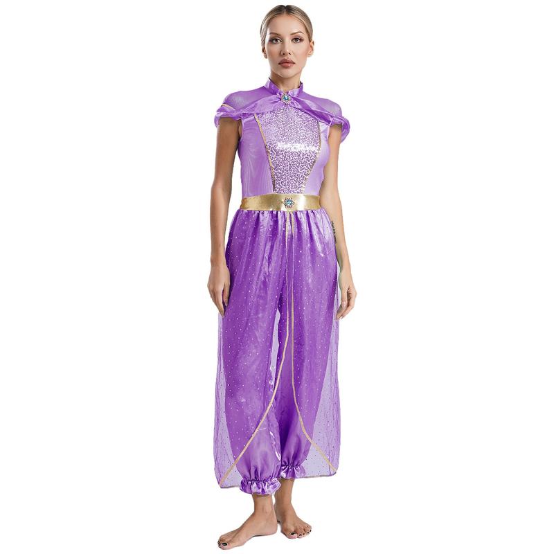 dPois Women Girls Arabian Princess Rompers Belly Dance Costume Cosplay Halloween Adult Fancy Dress Up 3