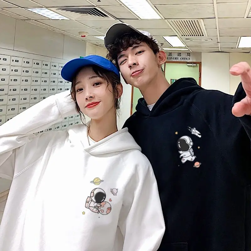 11.11 Crazy Flash Sale Women & Men Casual Astronaut Simple Loose Soft Velvet Hoodies Korean Long Sleeve Pullovers Thicken Couple Hooded Sweater Couple Wear