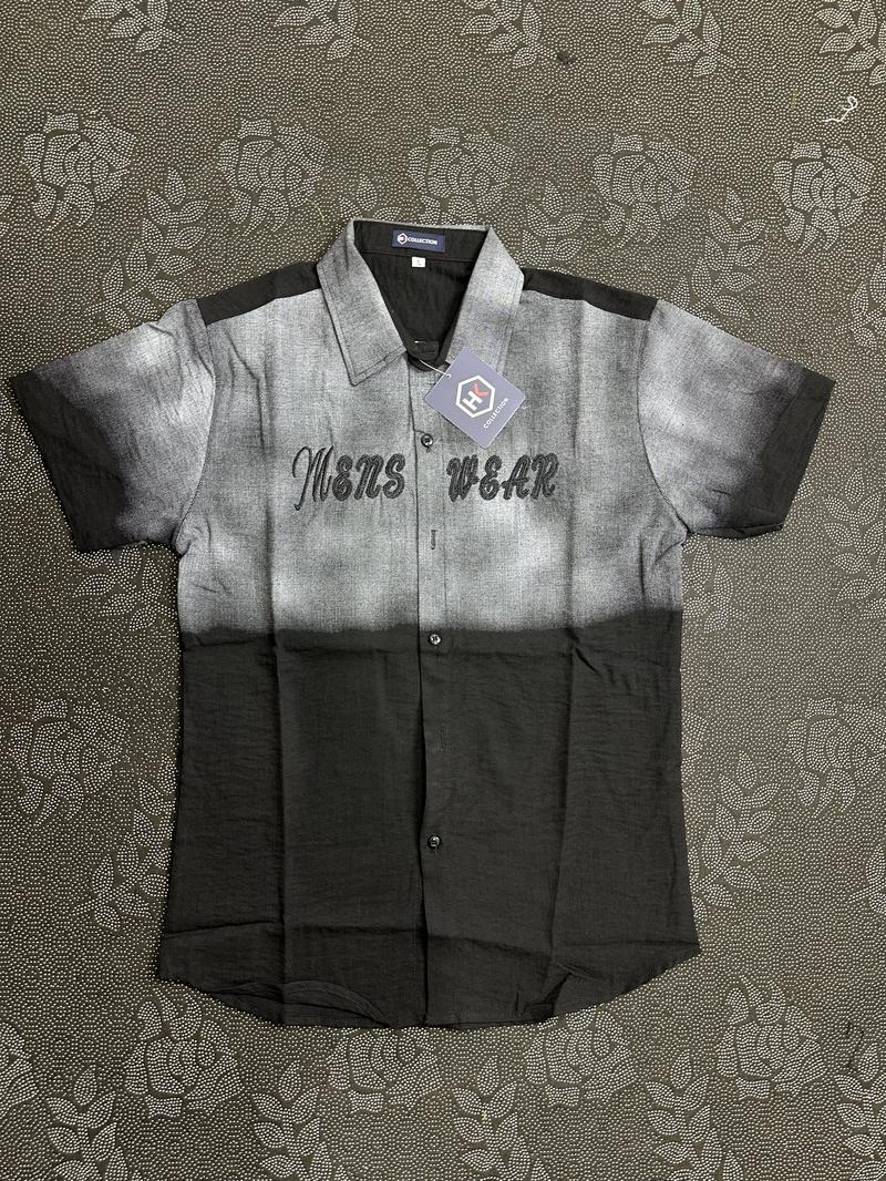 Product Introduction of Áo sơ mi nam nữ tay ngắn chất vải đũi phối thêu chữ nổi Menswear Có Cổ 3