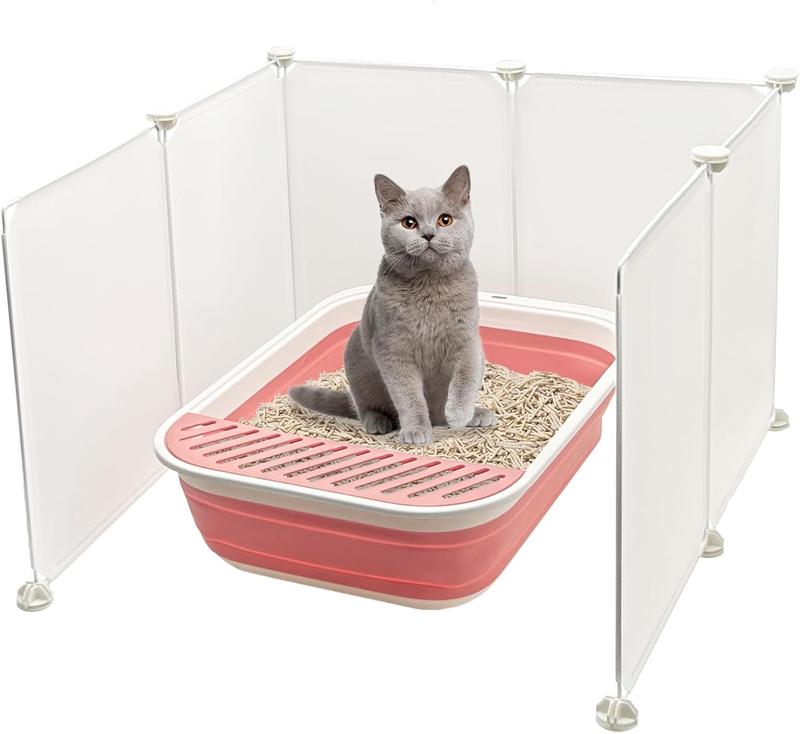 TikTok Shop Litter Box Enclosure Splash Guard High Wall Pee Shields DIY Screen for Litterbox Barriers L24 xW22.8xH15.7 in White Kitty Boxes Not Included