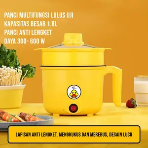 Panci Elektrik Serbaguna Bebek kuning/Pancil Elektrik Multifungsi Anti Lengket Listrik Pancil Rice Cooker Panci Kukus Praktis Panci Anak Kos hitam kuning