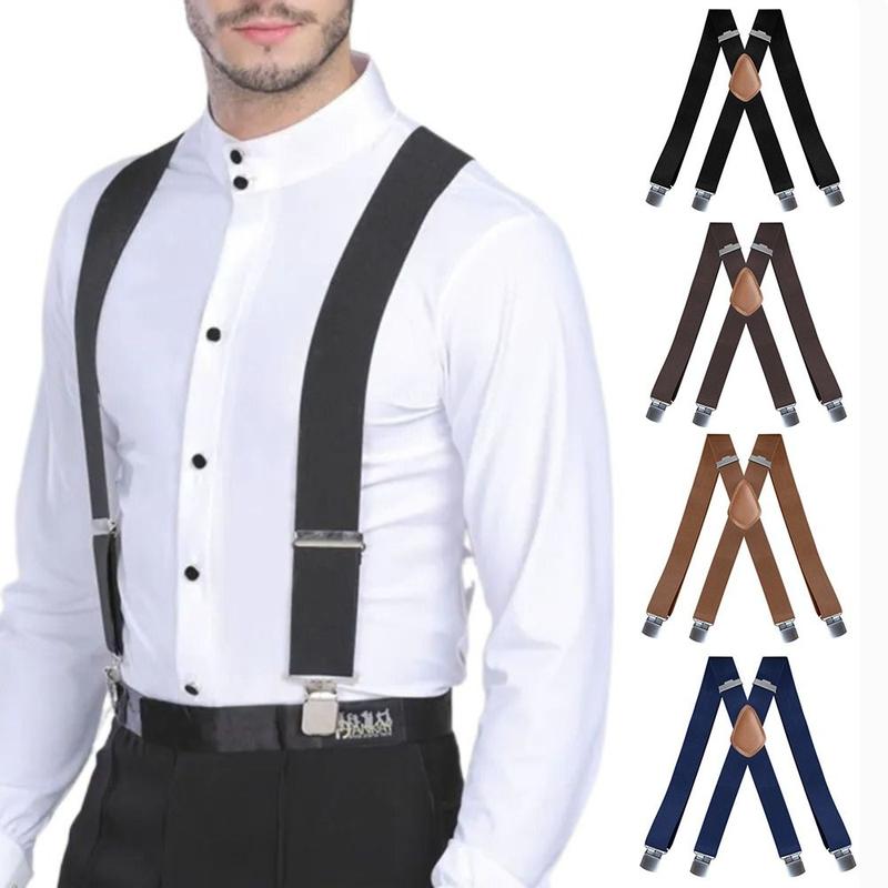 Product Introduction of New Heavy Duty Men's Suspenders 3.5cm Wide X Back Braces Suspenders 4 Clips Adjustable Elastic Trouser Braces Work Outdoor 15