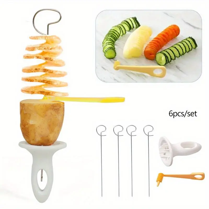 Stainless Steel Spiral Potato Slicer Set, Manual Cyclone Rotary Vegetable Cutter, Kitchen Tools for Barbecue and Camping, Utensils
