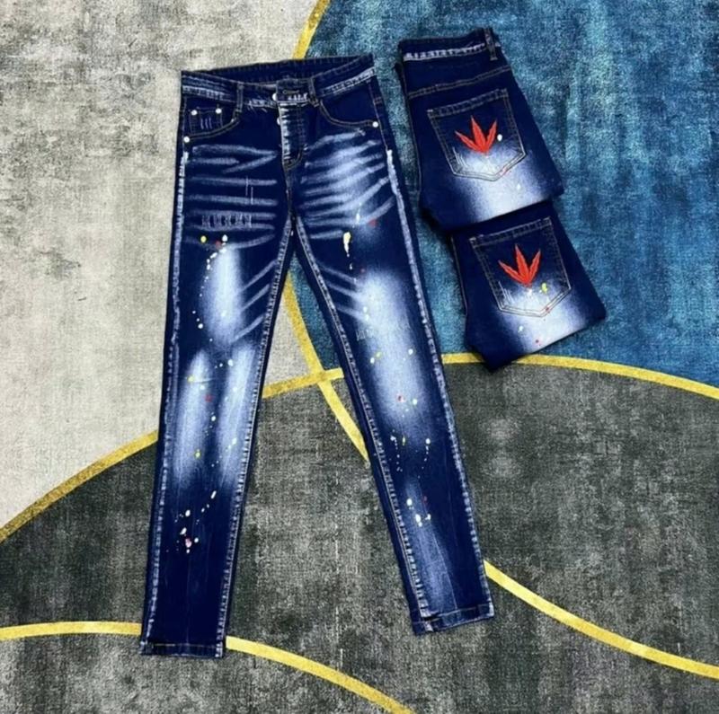 Quần jean nam xanh Đê quyy xanh lá phong đỏ 5 cánh bản BR 4 cúc trend Nam Pants quanjean nam jeans  dsq