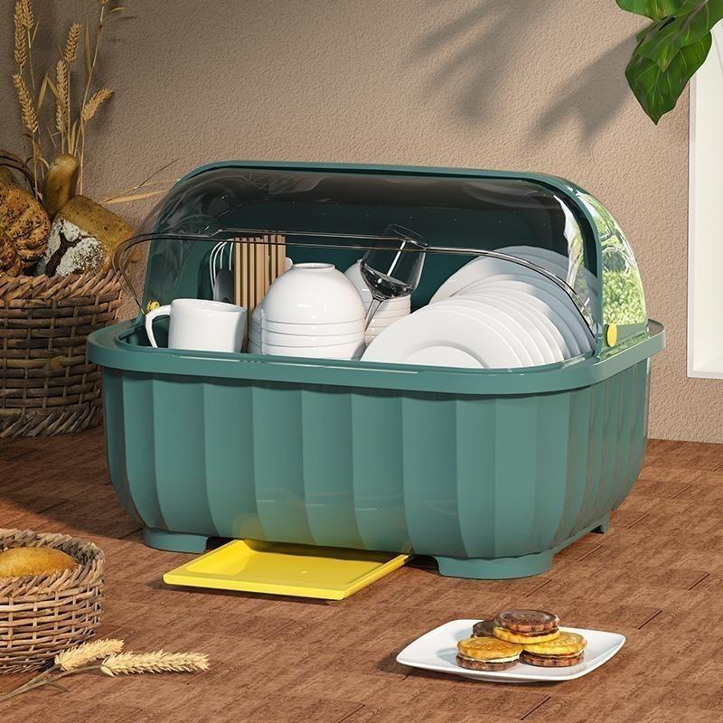 Kệ Úp Chén Bát Đĩa Ráo Nước ToShuDo Cỡ Lớn Kèm Khay Thoát Nước Dùng Cho Nhà Bếp - Giá Úp Chén Đĩa Hộp Kệ Có Nắp Đậy