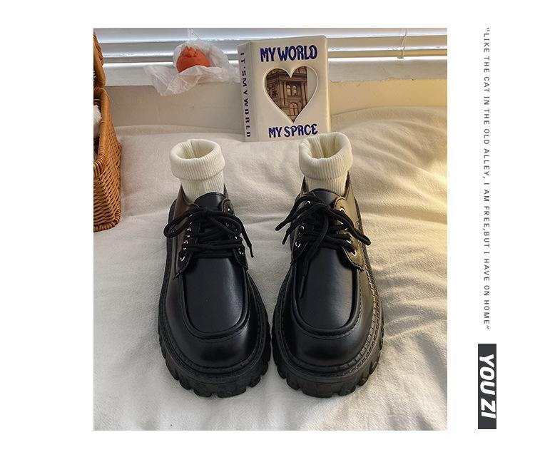 Product Introduction of British Style Leather Shoes Women's New Spring and Autumn Thick Bottom All-Match JK Pumps with Skirt Loafers Retro Black Tie 15