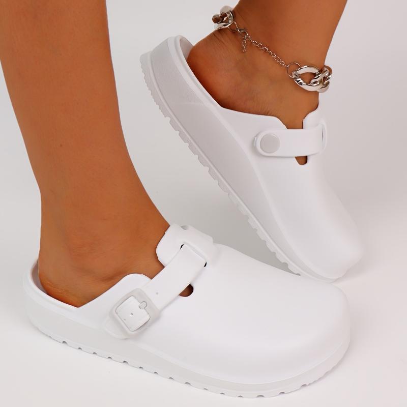 Product Introduction of Women's Solid Color EVA Clogs, Buckle Band Lightweight Soft Sole Walking Clogs, Half Versatile Daily Footwear Shoe Girl 23