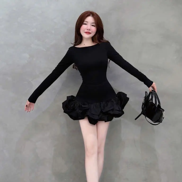 Đầm TK Nhũ Tay Dài Phối Dây Lưng Form Xoè Tầng Chuẩn Form 3 Màu Siêu Hot Nữ Women Dress (Đọc kĩ mô tả)