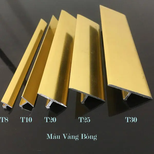 Nẹp T nhôm màu Vàng Bóng, thanh dài 2m7, dày 1li , nẹp sàn gỗ, nẹp PVC, nẹp nhôm chữ T, nẹp chỉ tường, ron chạy sàn