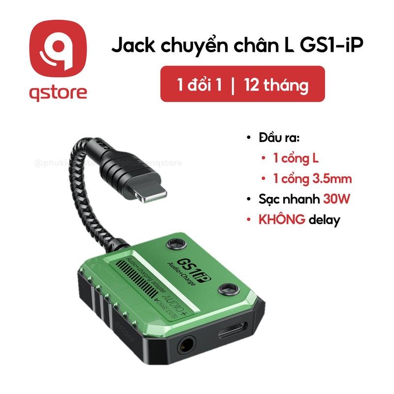 Jack chuyển GS1-iP chân L ra  1 cổng 3.5, 1 sạc nhanh 30W, dây bọc dù bền chắc, không delay âm thanh, BH 1 năm Phụ Kiện