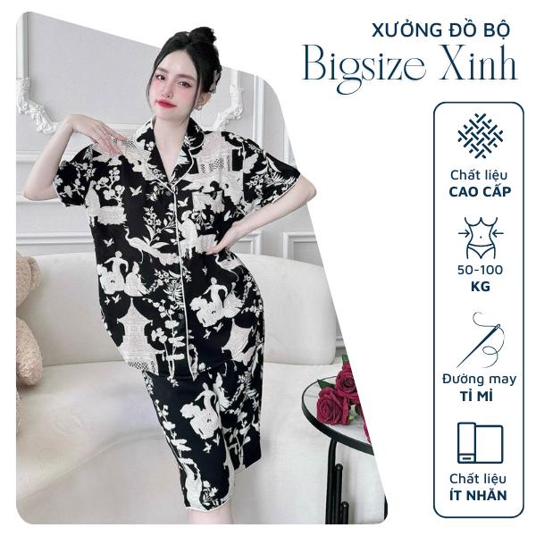 Bộ ngủ bigsize nữ bộ lửng mặc nhà chất lụa mango mềm mát kiểu pijama truyền thống sang trọng dễ mặc mát mẻ 4