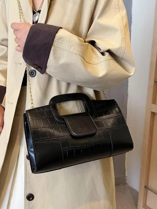 Women's Fashionable Crocodile Embossed Handbag, Casual PU Leather Shoulder Bag for Daily Used, Trendy All-match Commuter Bag 4