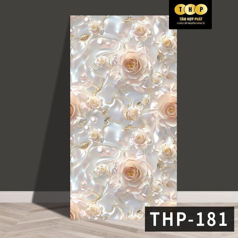THP - Thùng 50 Tấm Xốp Dán Tường Mã THP-181 vân đá lụa kim sa mẫu hoa hồng- xốp phủ nhựa PVC cao cấp , mẫu mới của THP
