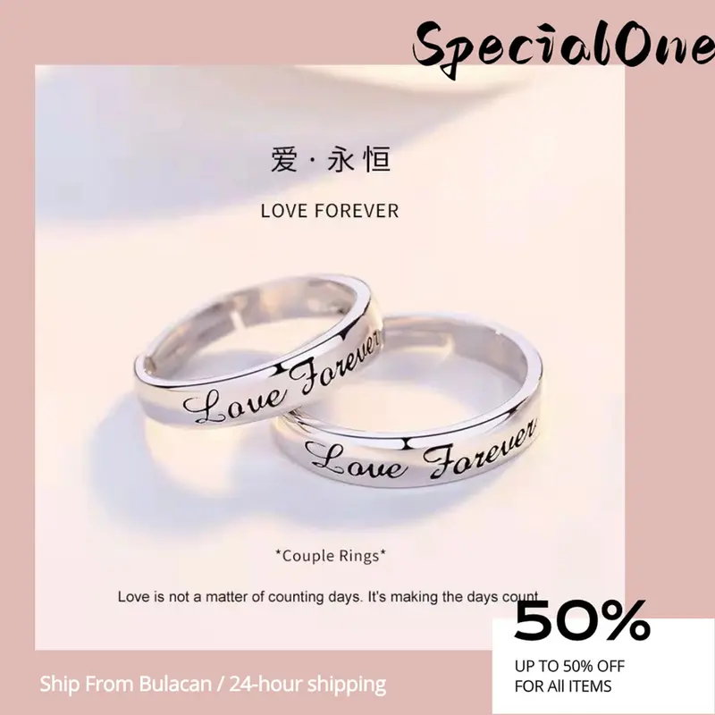 Nhẫn Tình Yêu, Thiết Kế Đơn Giản, 2 Cái / cặp Nhẫn Ngón Tay Có Thể Điều Chỉnh Làm Bằng Chất Liệu Bạc, Với Chữ Tình Nhân Geyue 0