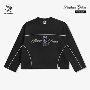 OOTDSUPPLY Longsleeve Boxy Cutline Melvine Black l Tshirt Boxyfit Panjang Unisex | Kaos Lengan Panjang Pria dan Wanita | LS-BX-CL-002