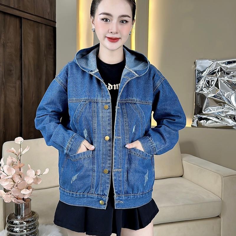 ÁO KHOÁC JEAN NAM NỮ 6 TÚI CÓ NÓN (CÓ TÚI TRONG)Size 40-85kg Women Jacket Women Jacket aokhoac