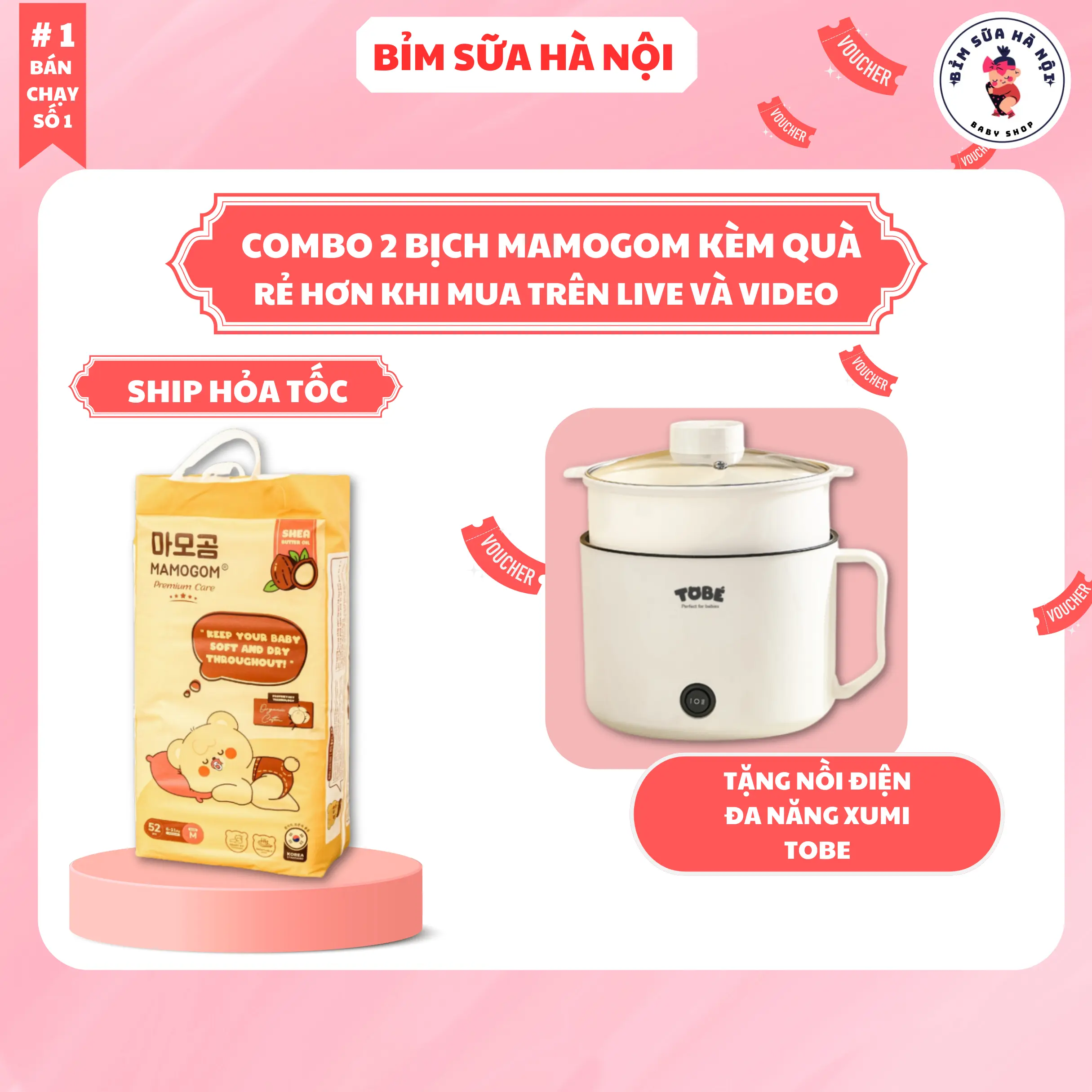 (KÈM QUÀ)COMBO 2 Bịch Bỉm Mamogom Premium Nội Địa Hàn Quốc Cho Bé Kem