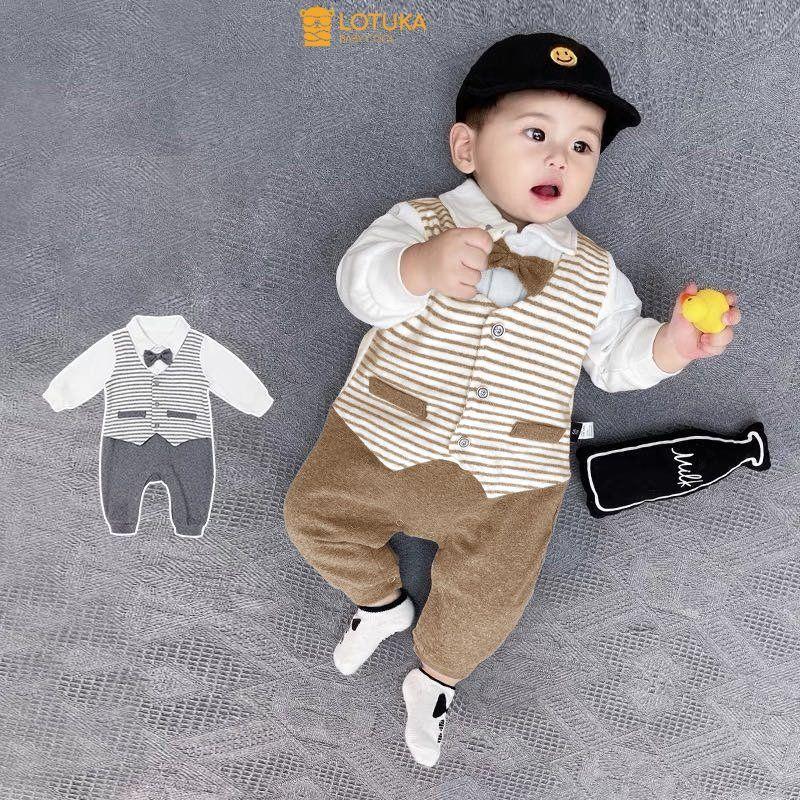 Bodysuit Công Tử LOTUKA Lót Lông Nhung Ấm Áp Lịch Lãm Cho Bé Trai Body Dài Tay Cho Bé Quần Áo Trẻ Em Bộ Size 3-12kg