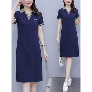 Fashion Women Polo Dress Korean Style age reduction Showing Slim Temperament Short Sleeve Lapel Long T-shirt Dresses Lady Plus Size Casual Sport Shift dress