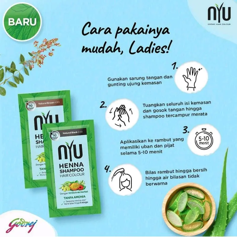 NYU HENNA SHAMPOO HAIR COLOUR/NYU HENNA SHAMPOO PEWARNA RAMBUT PER PCS 20ML Warna Tahan Lama 4