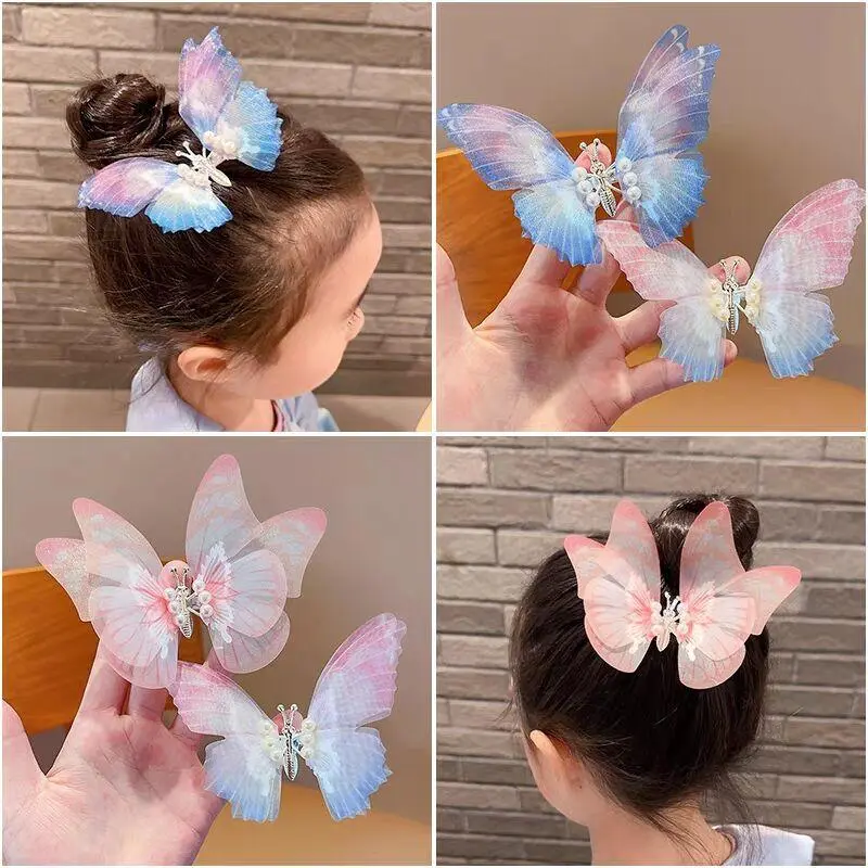 Barret rama-rama bergerak untuk kanak-kanak, klip rambut rama-rama tulle dua lapisan, jepit rambut berwarna-warni, barret rama-rama manis dan comel, aksesori kedai welove, kemas kini baharu