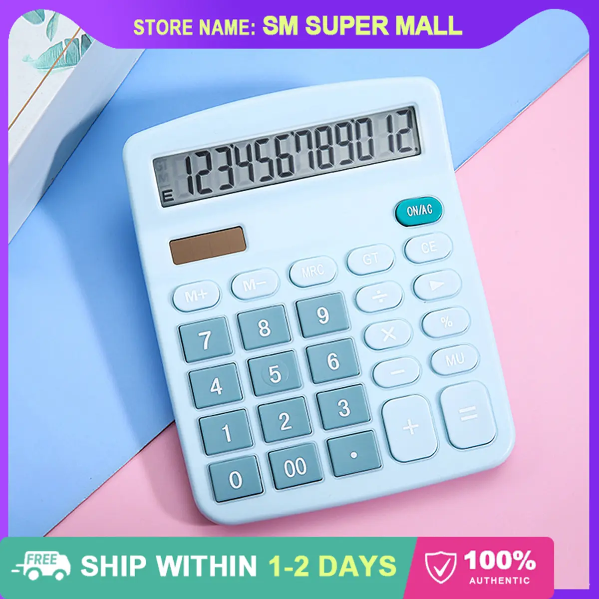 【Solar and battery】Electronic Calculator 12 Digits Scientific Counter Large Screen Mute for Office School Home Business