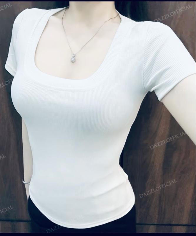 Product Introduction of Áo thun trơn cổ vuông ôm eo form dáng chuẩn size chất liệu thun gân tăm co giãn 4 chiều 12