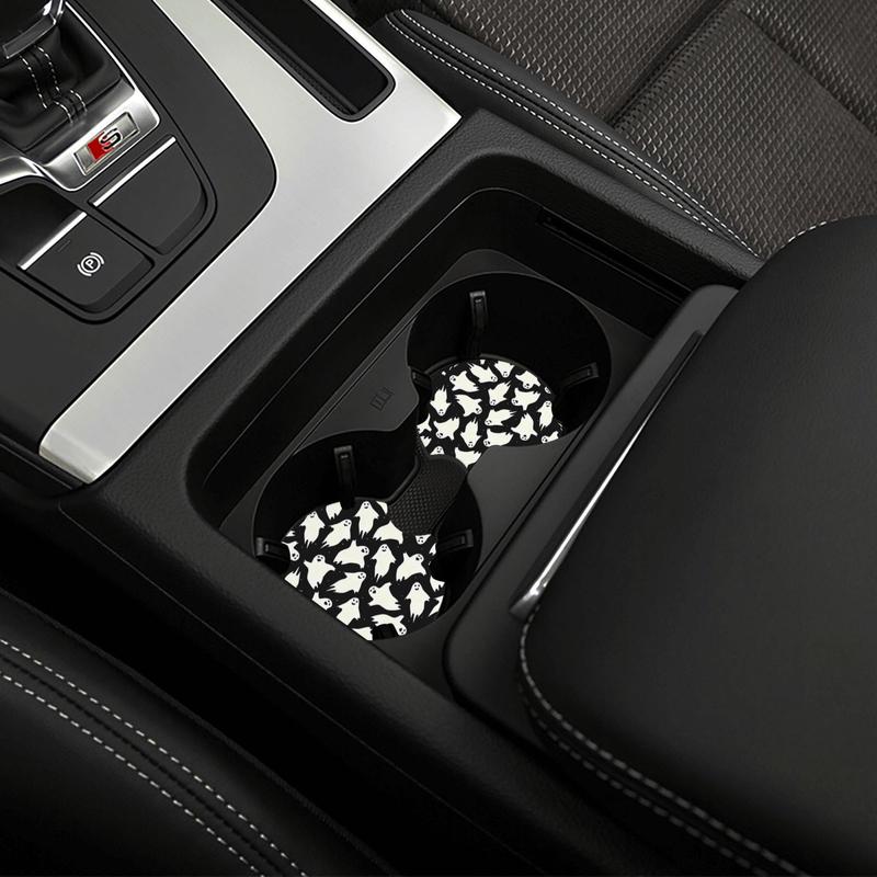Cute Cartoon Ghost Pattern Car Coaster, 2 Counts Universal Non-slip Car Cup Holder Mat, Cup Mat for Most Car Interior, Car Interior Decoration Accessories 3
