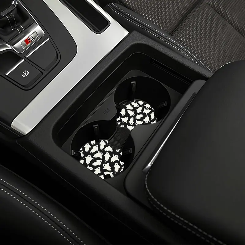 Cute Cartoon Ghost Pattern Car Coaster, 2 Counts Universal Non-slip Car Cup Holder Mat, Cup Mat for Most Car Interior, Car Interior Decoration Accessories 3