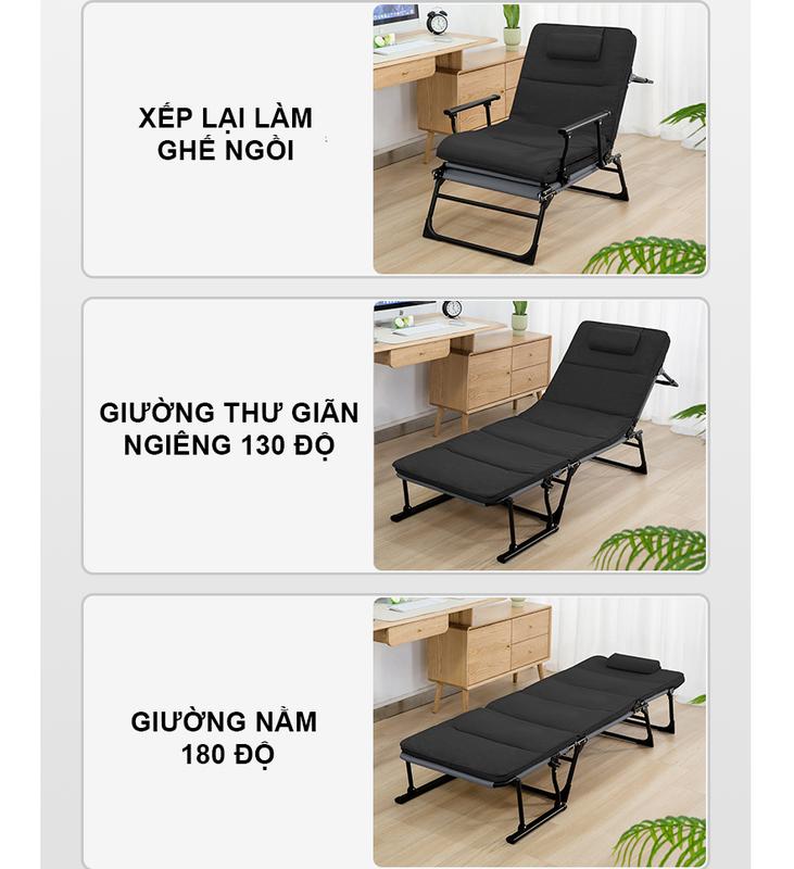 Giường xếp thông minh kiêm ghế ngồi làm việc, ghế thư giãn, thiết kế thông minh, giường gấp khung thép chắc chắn 5