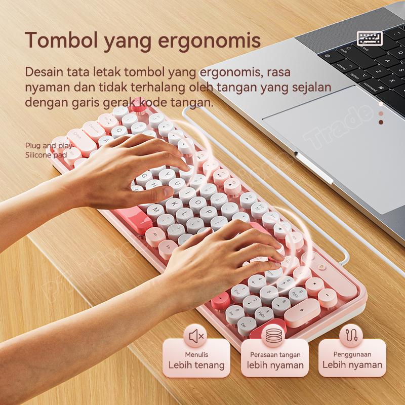 Ylv keyboard gaming Cantik K54 Mekanikal 98 Key untuk PC Laptop Warna Pink Putih Rose Gold Cocok untuk Gaming Kerja & Editing