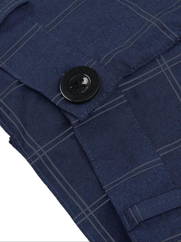 Men's Plaid Print Button Fly Slim Pants, Business Casual Pocket Design Trousers For All Seasons, Men's Bottoms For Work Office Daily Wear 6