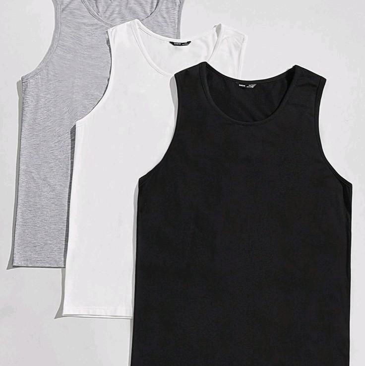 PAKET HEMAT 3 PCS Kaos singlet dalaman pria polos Slim-fitting Katun Santai Oblong Hitam Dewasa Cowok Distro Atasan Keren 2