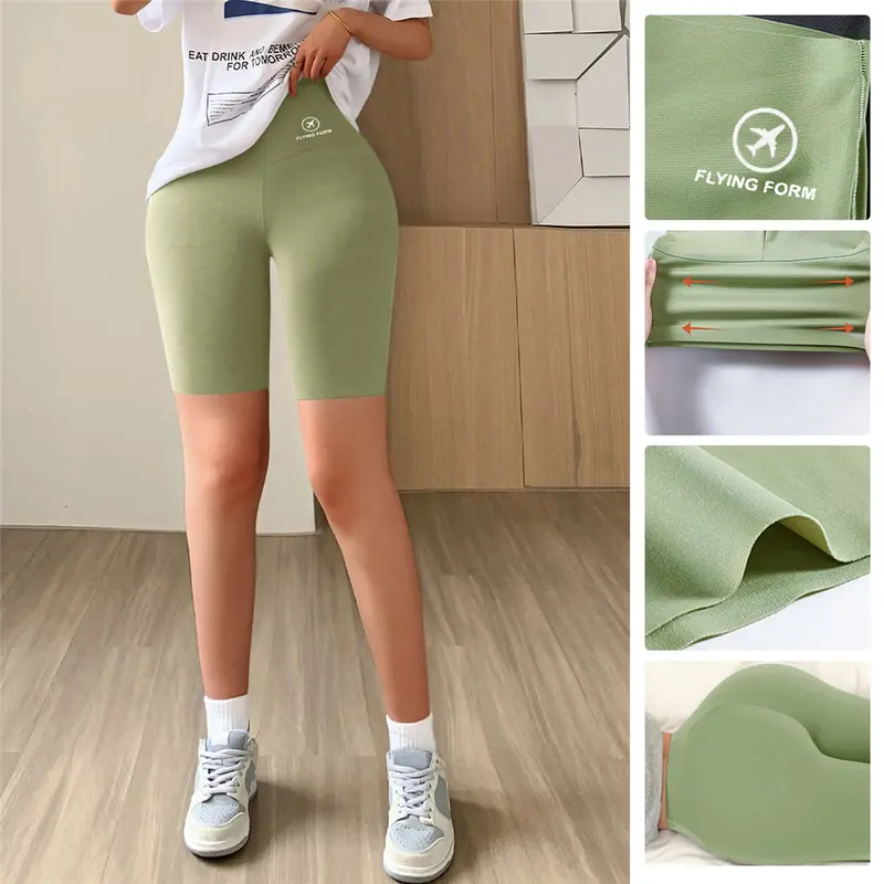 Quần Đùi Tập Yoga, Dành Cho Nữ, Mỏng, Cạp Cao, Màu Trơn độn Hông, Thích Hợp Tập Thể Dục 4