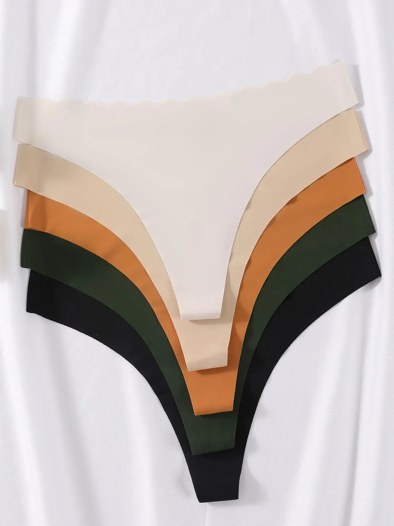 Women's Solid & Leopard Print Scallop Trim Thong, Breathable Comfortable Panty for Daily Wear, Ladies Underwear for All Seasons