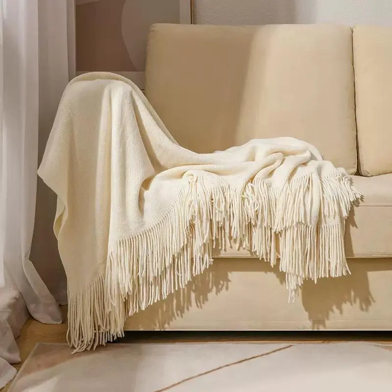 Solid Color Tassel Throw Blanket, 1pc Soft & Cozy Tassel Blanket for Couch, Sofa, Bed, Home Decor, Bedroom Accessories, Bedding Supplies