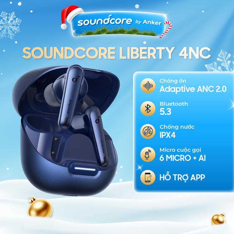 [BÁN CHẠY] Tai nghe Soundcore - Anker Liberty 4 NC chống ồn, Giảm tiếng ồn 98,5%, Chống ồn thích ứng với tai và môi trường, Âm thanh độ phân giải cao, Pin 50H, Sạc không dây, Bluetooth 5.3 Nhét Tai, Nghe Nhạc, Earphone