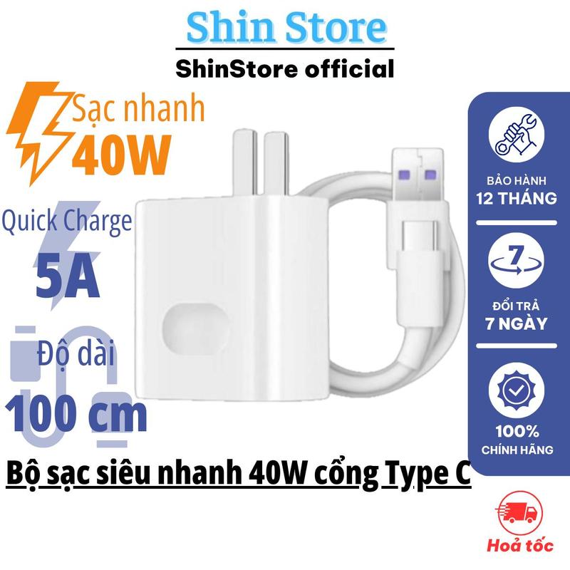 Bộ sạc nhanh 40W, củ sạc nhanh + cáp sạc nhanh Type C sử dụng Xiaomi Huawei Samsung Oppo Vivo