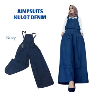 JUMPSUIT JEANS KULOT LONGGAR Denim Wanita Panjang