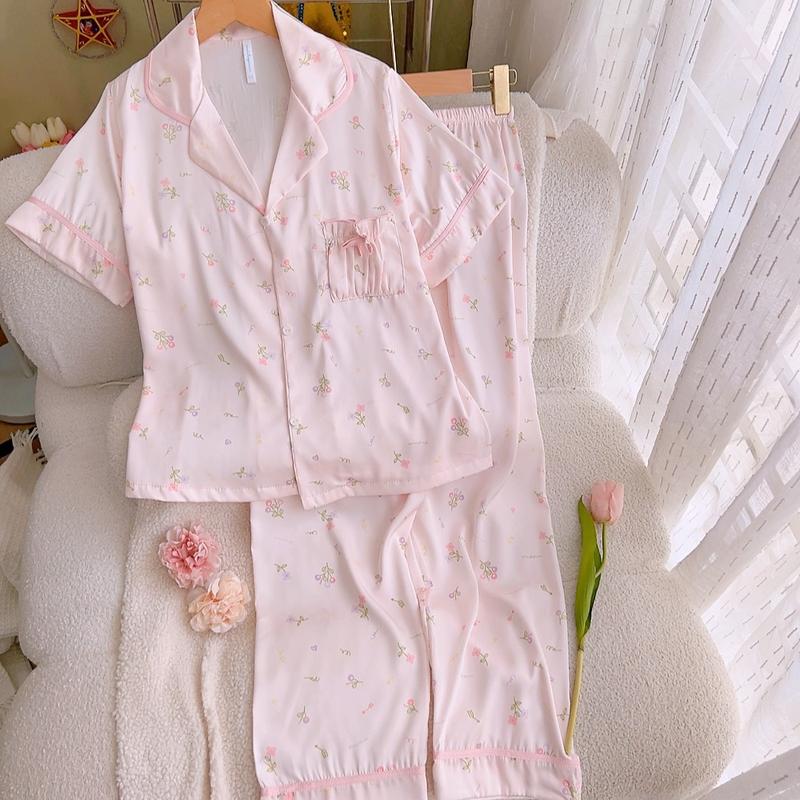  Maisleepwear Bộ Pijama Tay Ngắn Quần Dài Họa Tiết Túi Xếp Li Xinh Lụa Mặc Nhà MS1229 