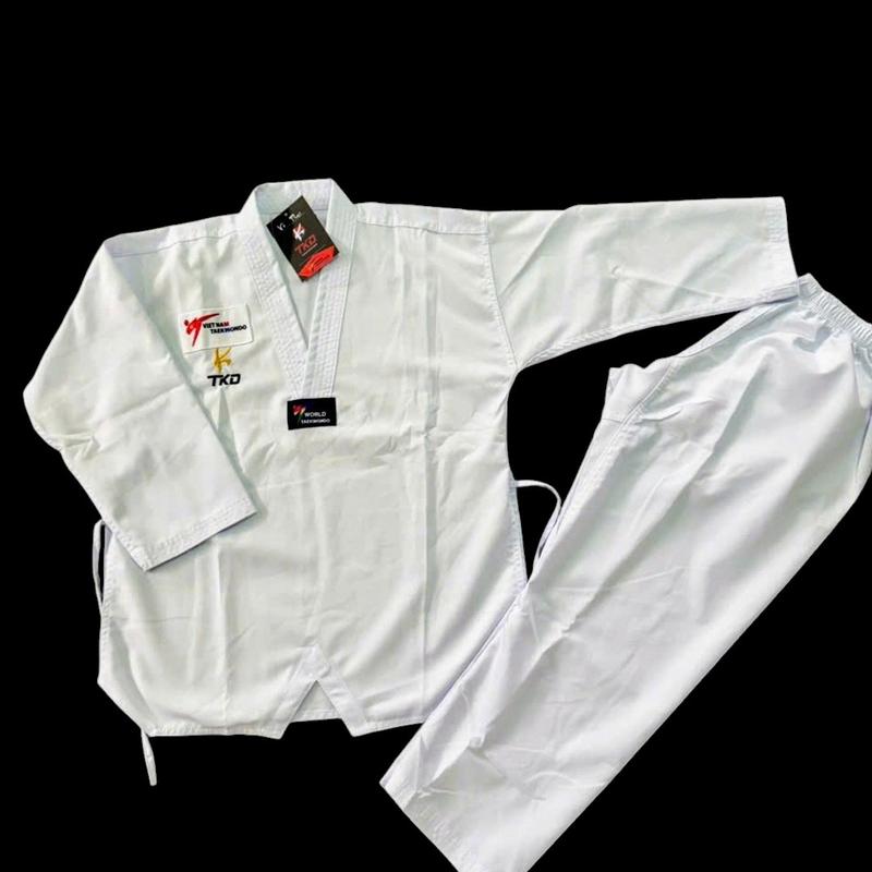 Bộ Võ Phục Taekwondo Chất Liệu  Vải Sọc  Đẹp + Đai Trắng + Logo VTF