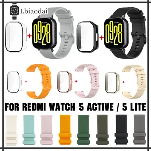 Silicone Strap + PC Case for Redmi Watch 5 Active / Redmi Watch 5 Lite 22mm Quick Release Rubber Band Anti Gores Tempered Glass Screen Protector Bumper Cover with Film Jam Tangan Smartwatch for Redmi Watch 5 Active / Redmi Watch 5 Lite Accessories