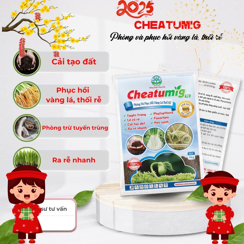 Phân bón Cheatumig phòng héo xanh , tuyến trùng rễ , lở cổ rễ , cải tạo đất phục hồi bộ rễ, vàng lá, héo xanh toàn diện TC 1kg tron grau đạm cá cô đặcmeocham cay thu oct trichoderma dế hữu phân  bón phân  bón đạm  hữu p hân